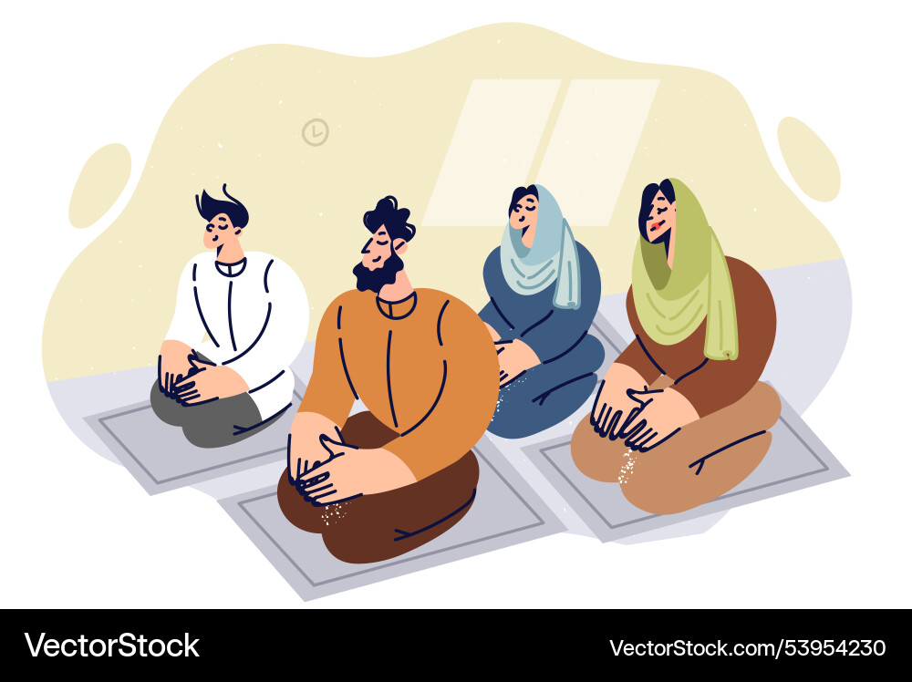 Praying muslim junge familie knie auf friday Praying muslim junge familie knie auf friday vektorbild
