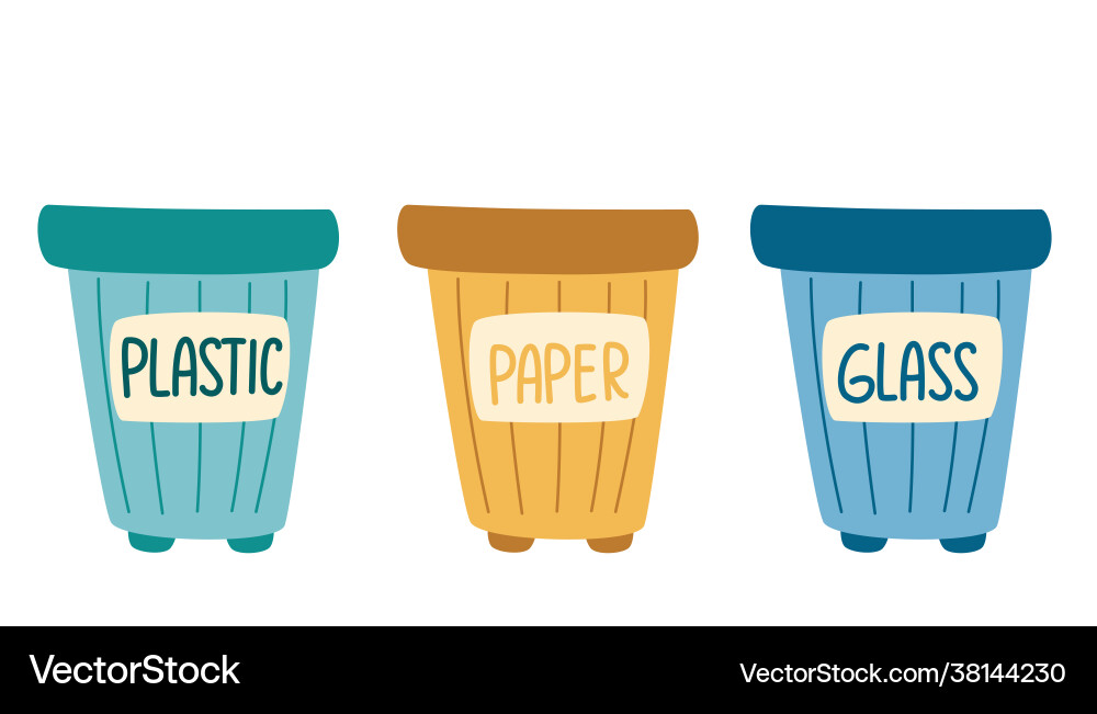Recycle bins garbage cans with sorted set Recycle bins garbage cans with sorted set vector image
