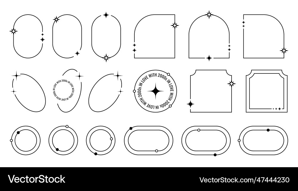 Set of different frames in y2k style graphic line Set of different frames in y2k style graphic line vector image