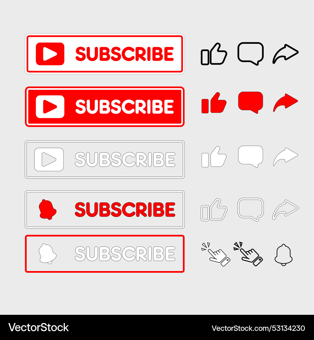 Subscribe bell button and hand cursor red Subscribe bell button and hand cursor red vector image