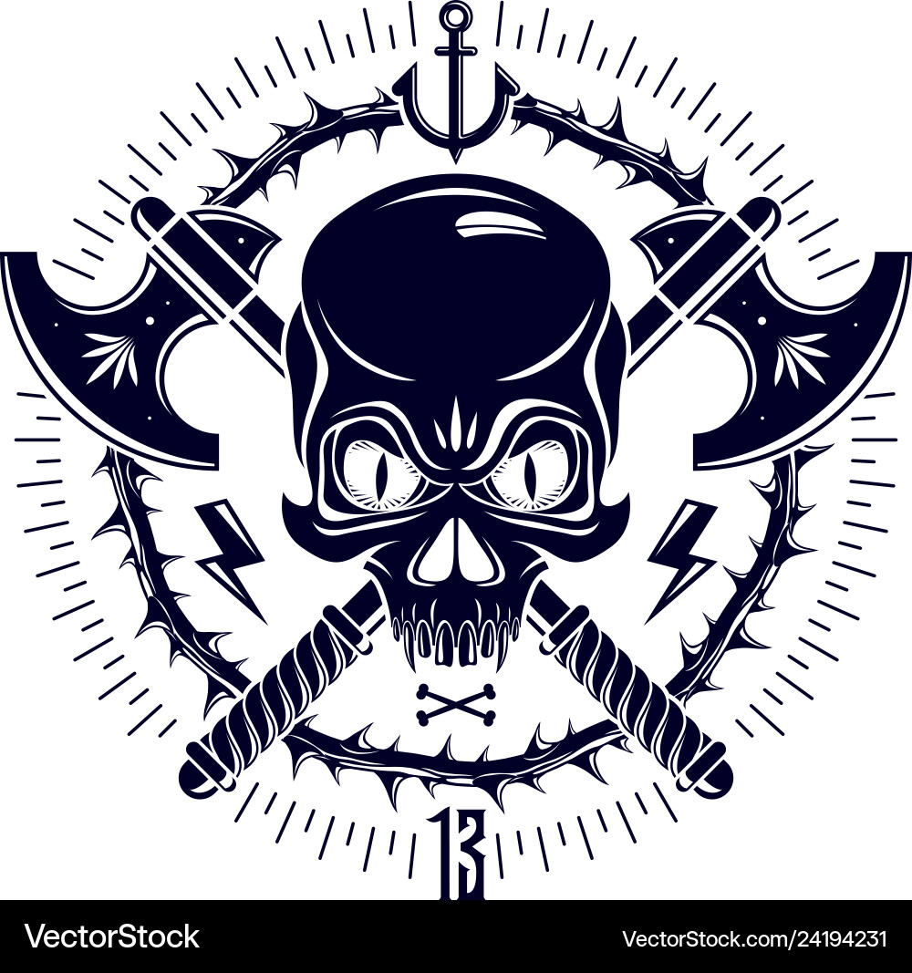 Aggressive Pirate Skull Emblem Vector Image