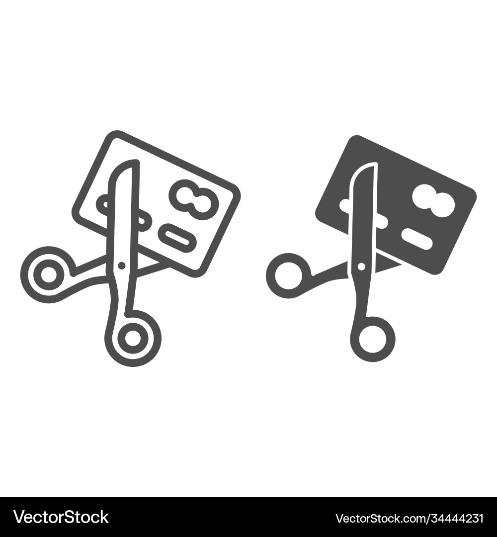 Bank card with scissors line and solid icon Bank card with scissors line and solid icon vector image