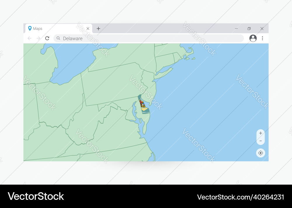 Browser window with map of delaware searching vector image