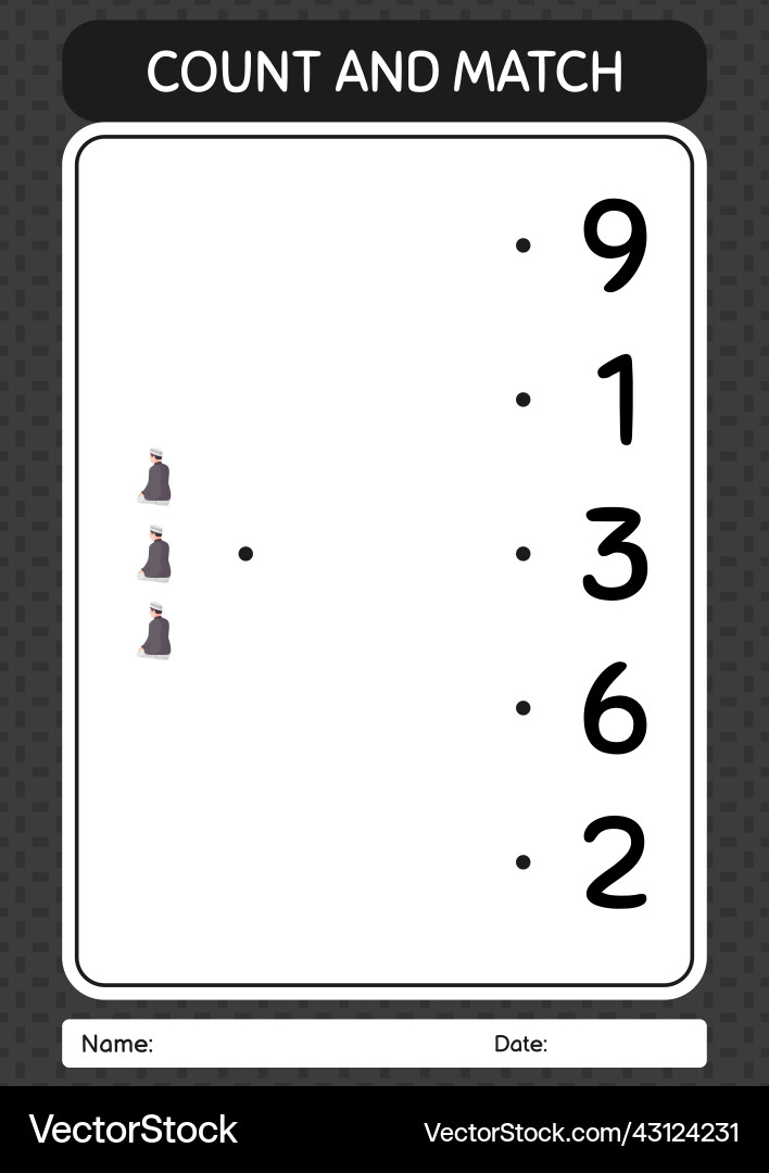 Count and match game with praying worksheet Count and match game with praying worksheet vector image