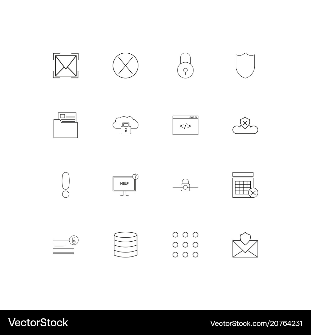 Cyber security linear thin icons set outlined vector image