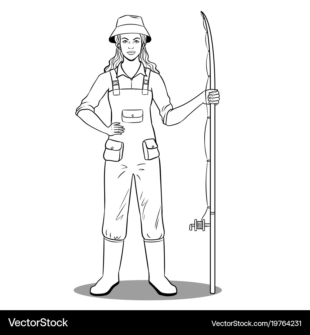 Fisherman girl coloring book Vector Image