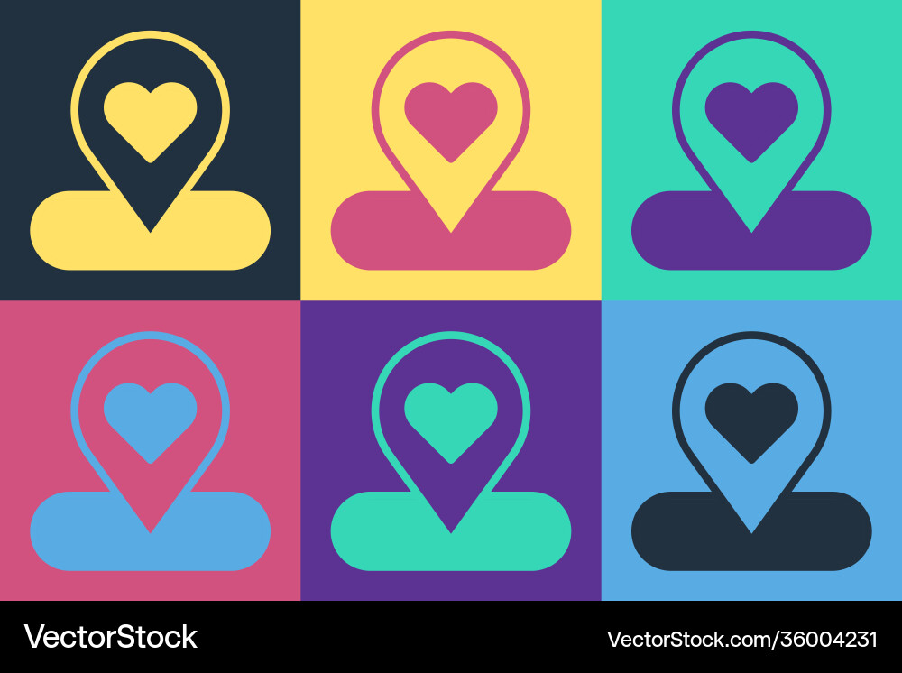 Pop art map pointer with heart icon isolated Pop art map pointer with heart icon isolated vector image