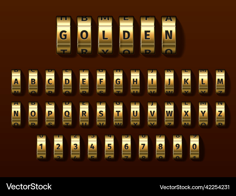 Realistic golden locks combination font yellow Vector Image