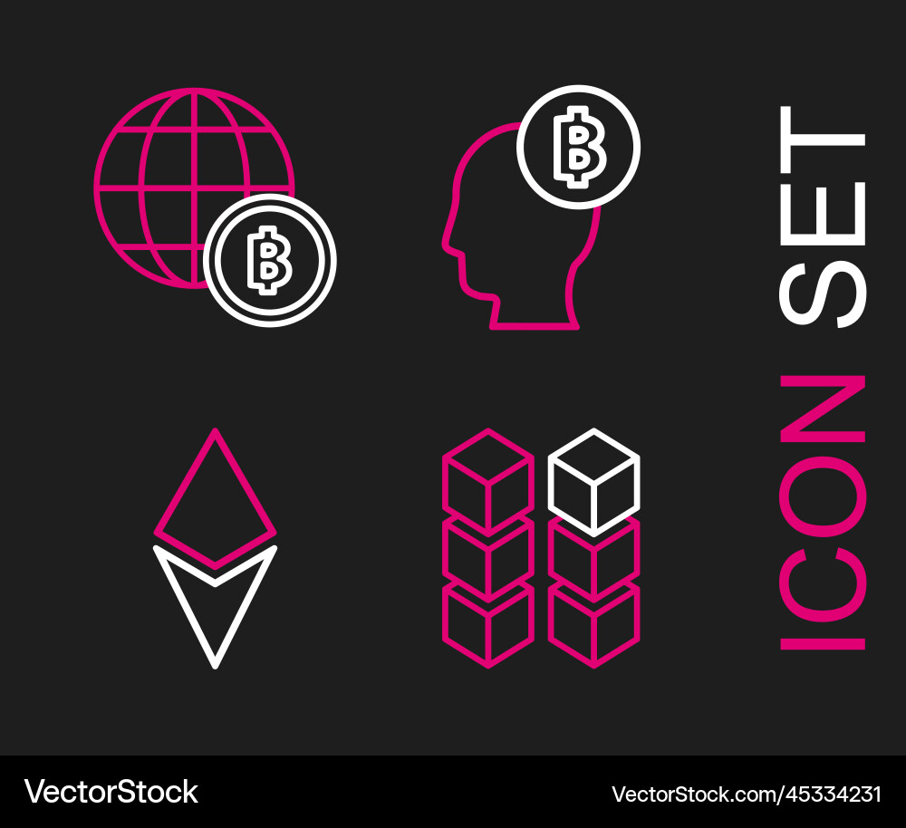 Set line blockchain technology cryptocurrency Set line blockchain technology cryptocurrency vector image