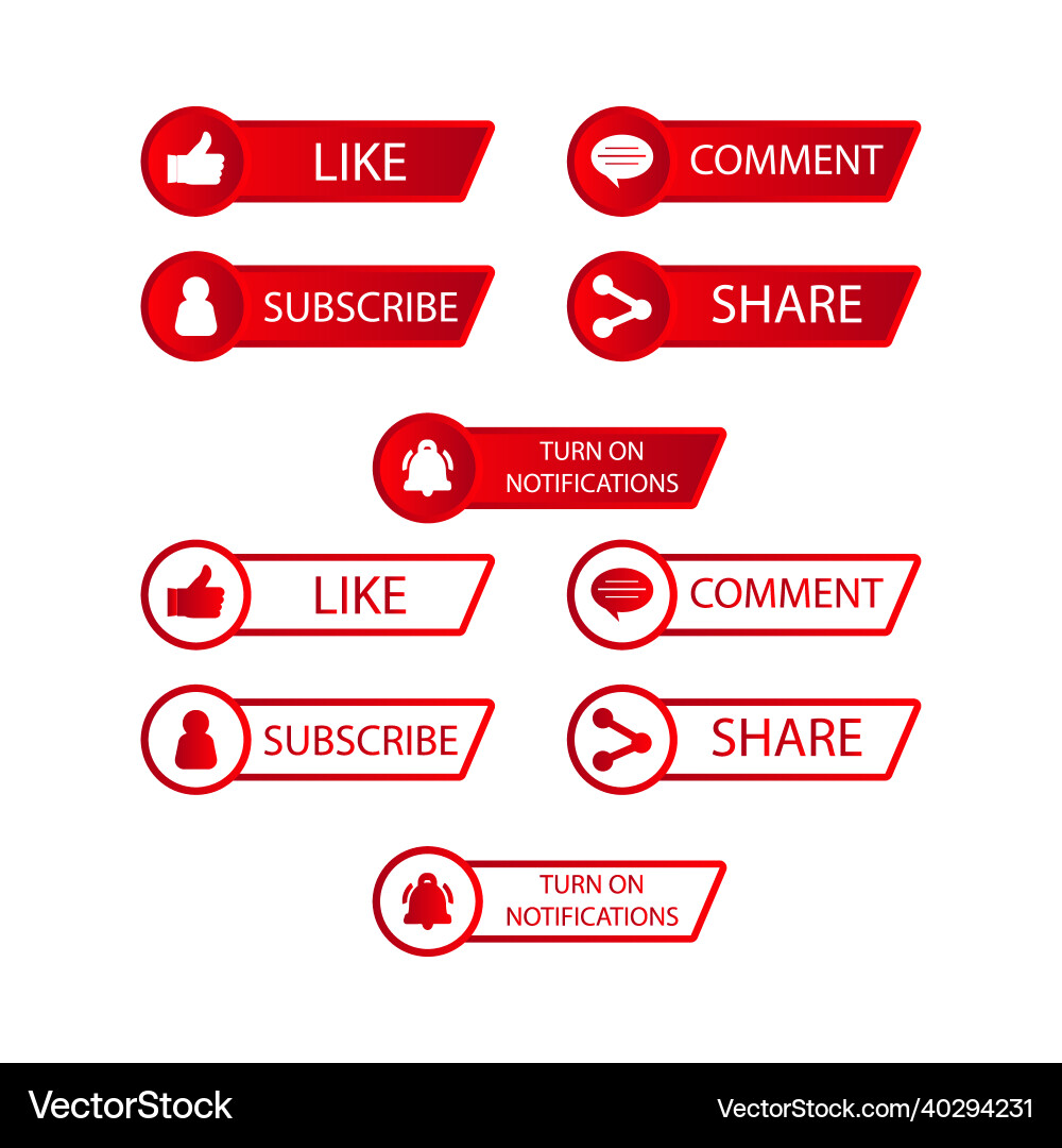 Subscriber button collection design red and white Subscriber button collection design red and white vector image