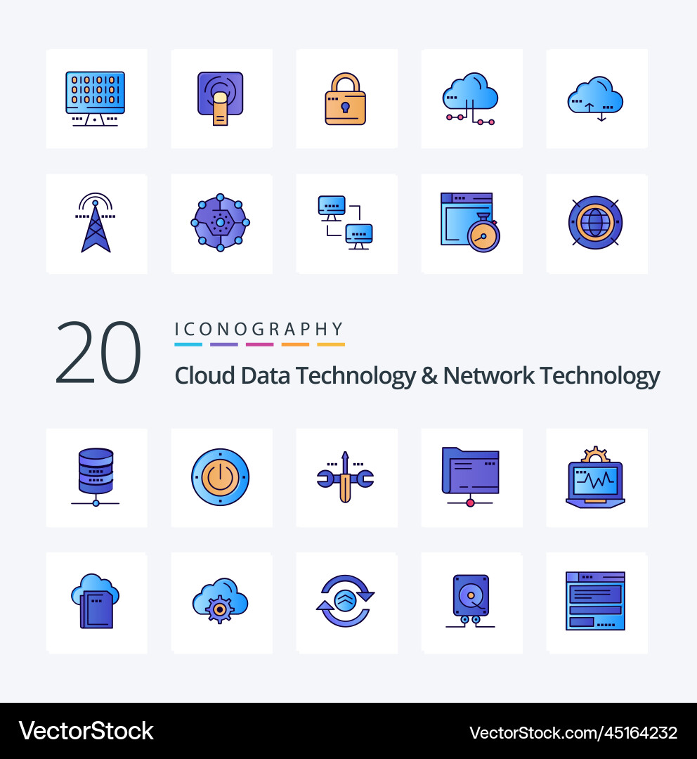 20 cloud data technology and network vector image