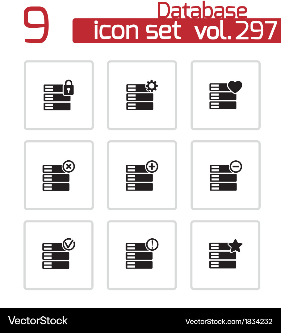 Database Icon Set - Black & White Vector Image