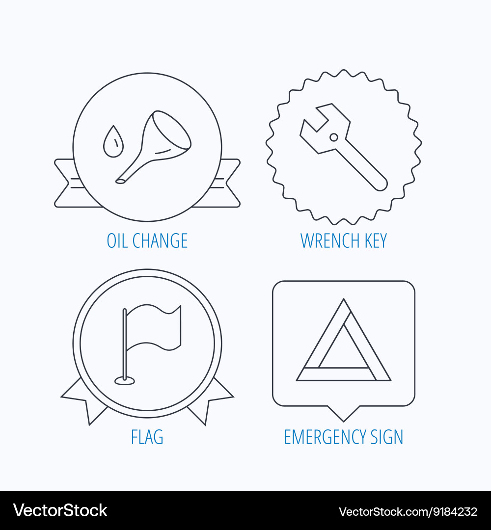 Flag pointer emergency sign and wrench key Vector Image