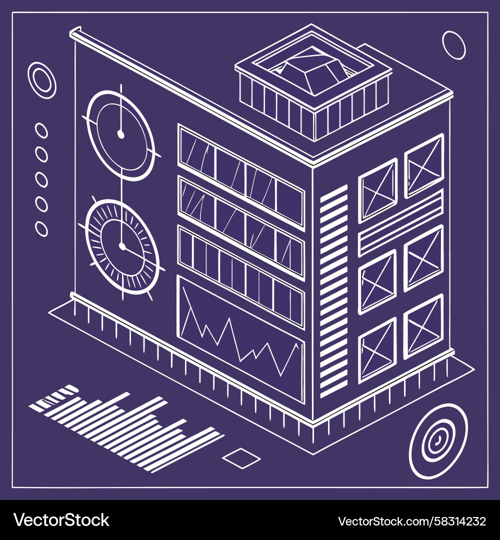 Isometric Data Building Blueprint Vector Image