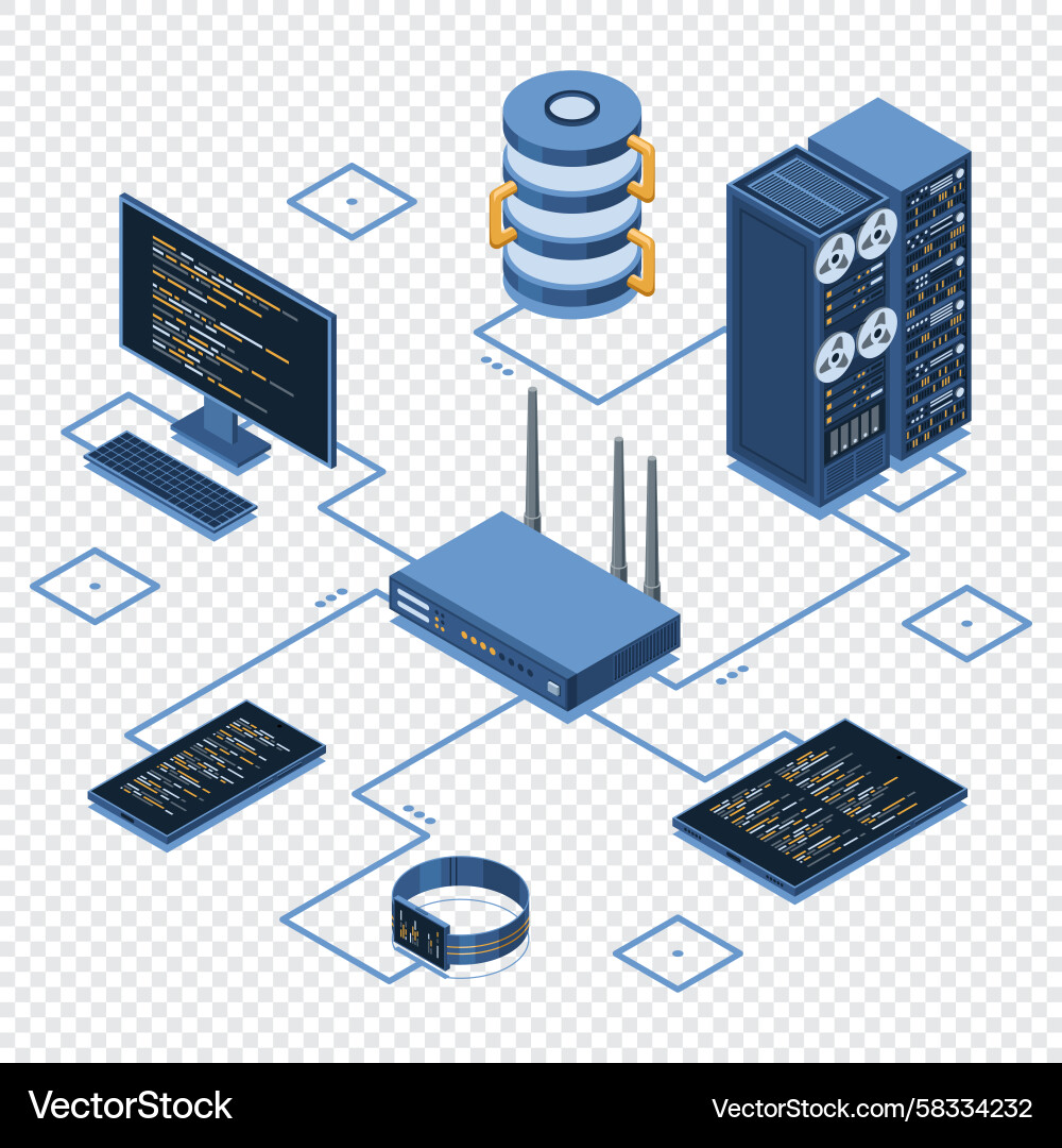 Isometric Network Router Connection Vector Image