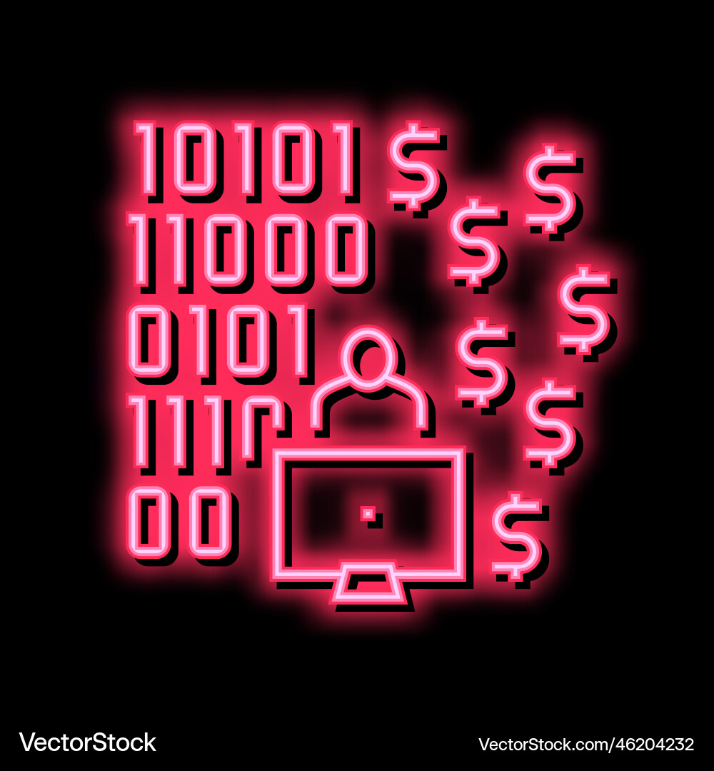 Programmer developing financial application neon vector image