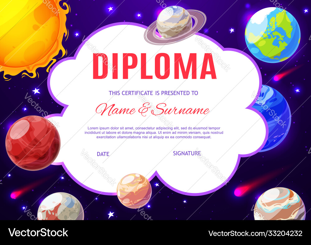 Schule Diplom mit Solarsystem Planeten Schule Diplom mit Solarsystem Planeten vektorbild