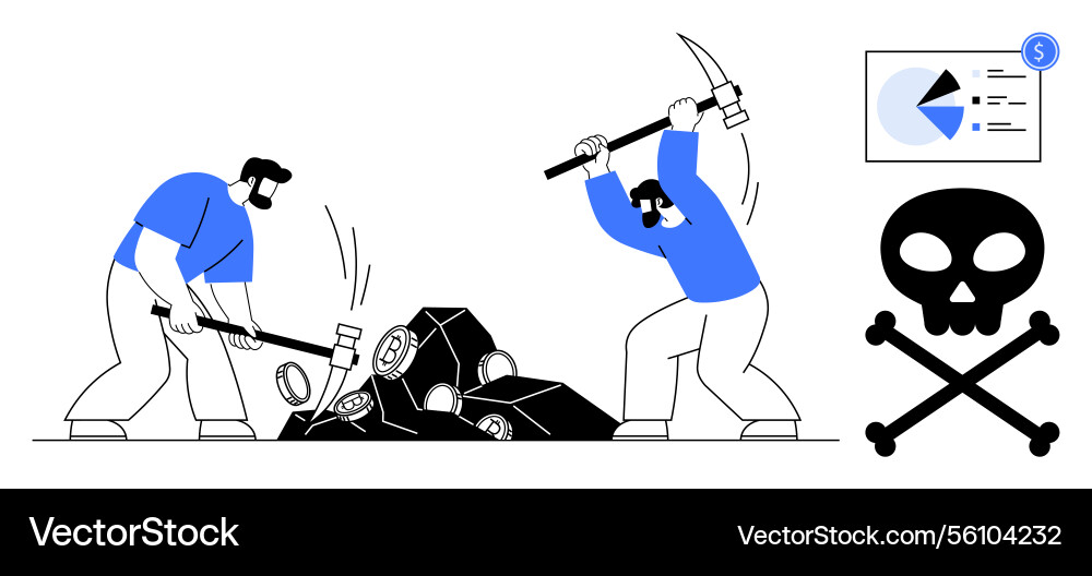 Workers mining hazardous materials with pickaxe Workers mining hazardous materials with pickaxe vector image
