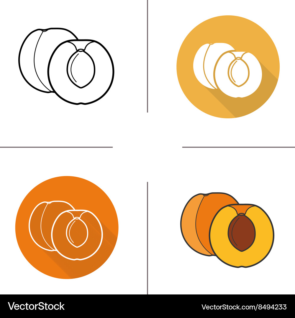 Apricot flat design linear and color icons set vector image