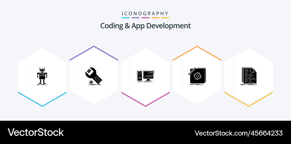 Coding and app development 25 glyph icon pack vector image