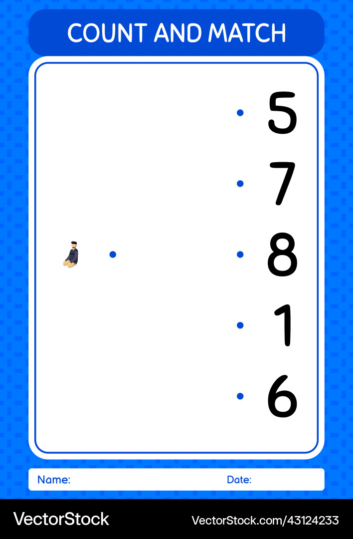 Count and match game with praying worksheet Count and match game with praying worksheet vector image