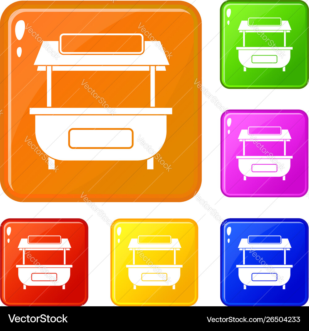 Empty counter with canopy icons set color Empty counter with canopy icons set color Vector Image