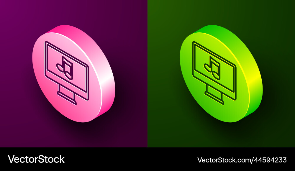 Isometric line computer with music note symbol Isometric line computer with music note symbol vector image