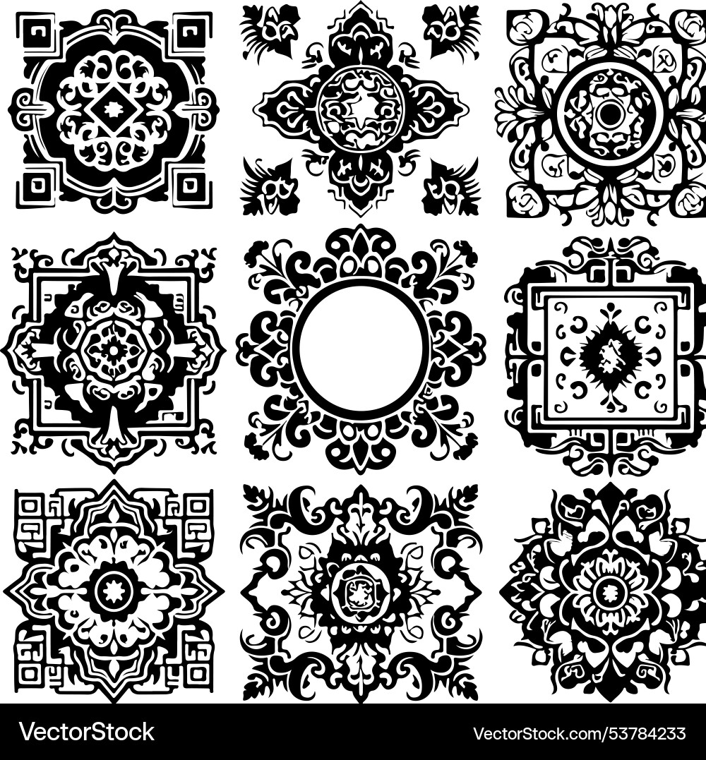 Nine styles of asian pattern and frames Vector Image