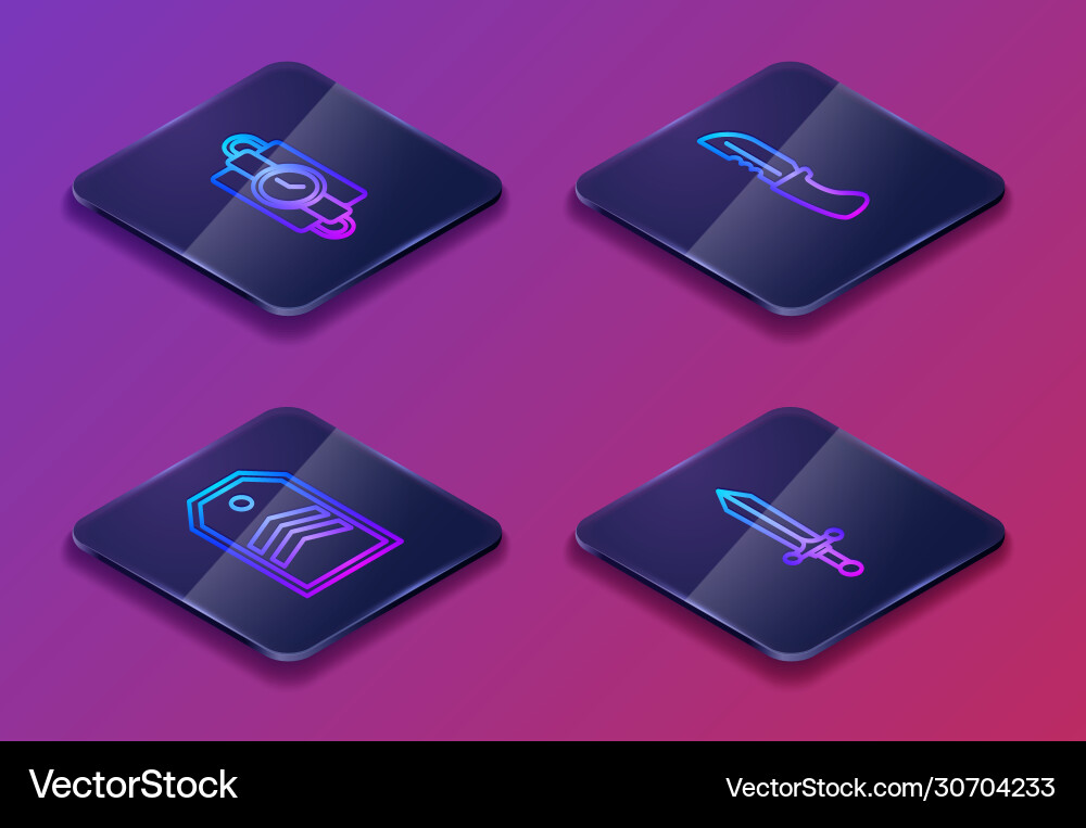 Set isometric line dynamite stick and timer clock Set isometric line dynamite stick and timer clock Vector Image