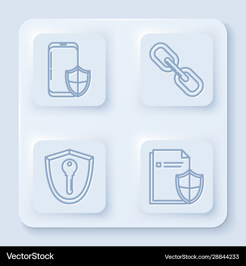 Set line smartphone with security shield chain Set line smartphone with security shield chain vector image