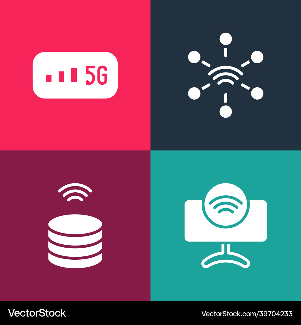 Set pop art smart tv system data server network Set pop art smart tv system data server network vector image