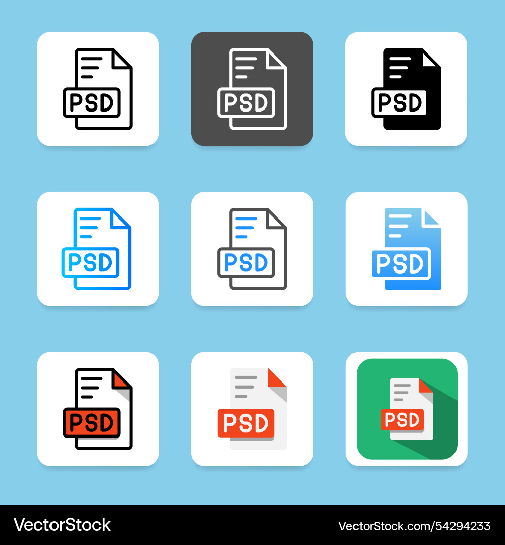 Set psd document file icon can be used for format Set psd document file icon can be used for format vector image