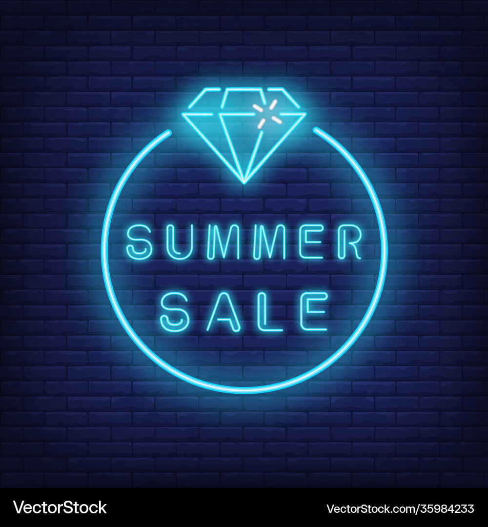 Sommer Verkauf Neon Text und Diamant im Kreis Sommer Verkauf Neon Text und Diamant im Kreis vektorbild