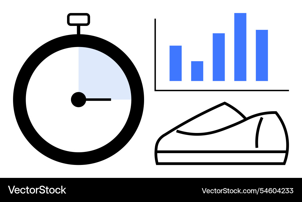 Stopwatch bar graph and running shoe symbolizing Vector Image