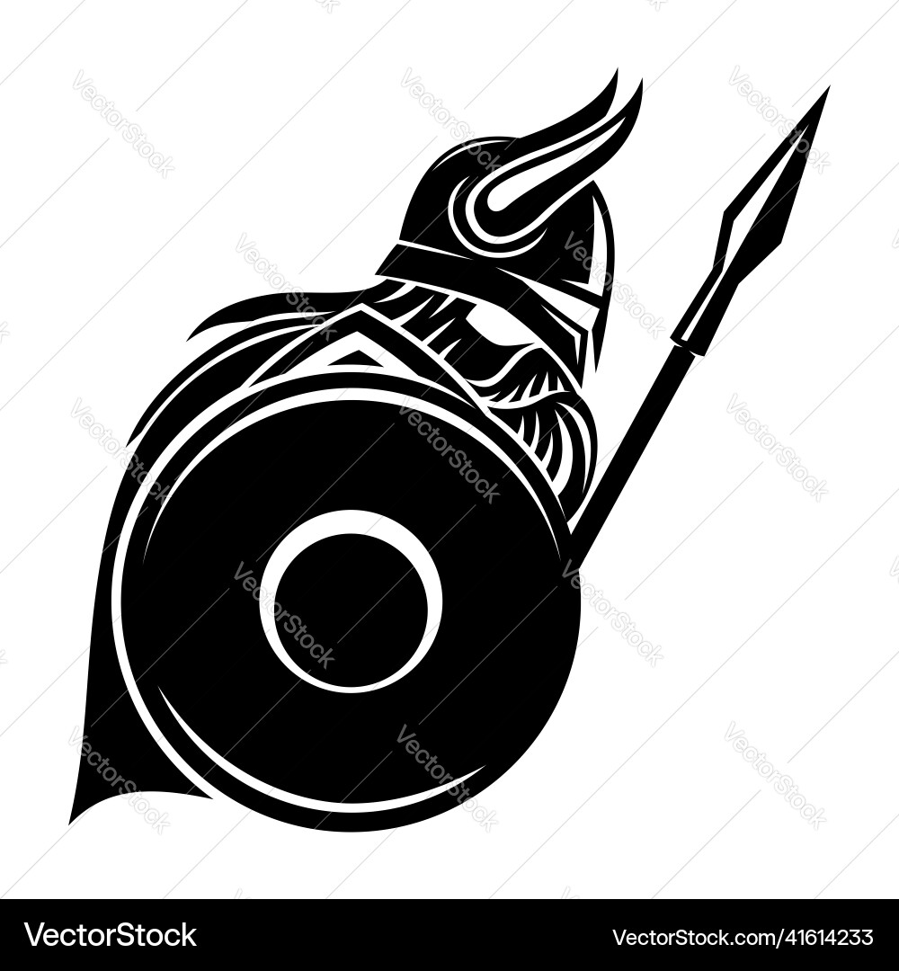 Viking Warrior with Shield and Spear Vector Image