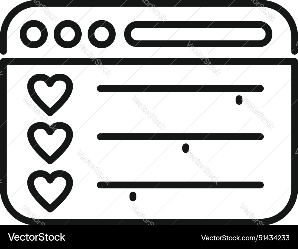 Web browser interface with heart icons Web browser interface with heart icons vector image