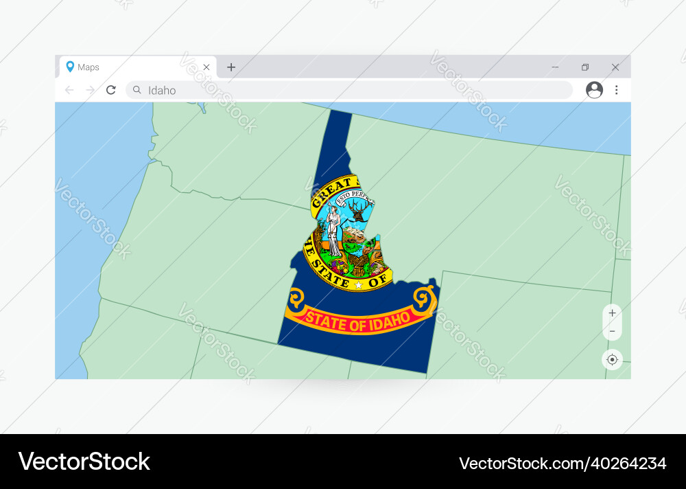 Browser window with map of idaho searching vector image