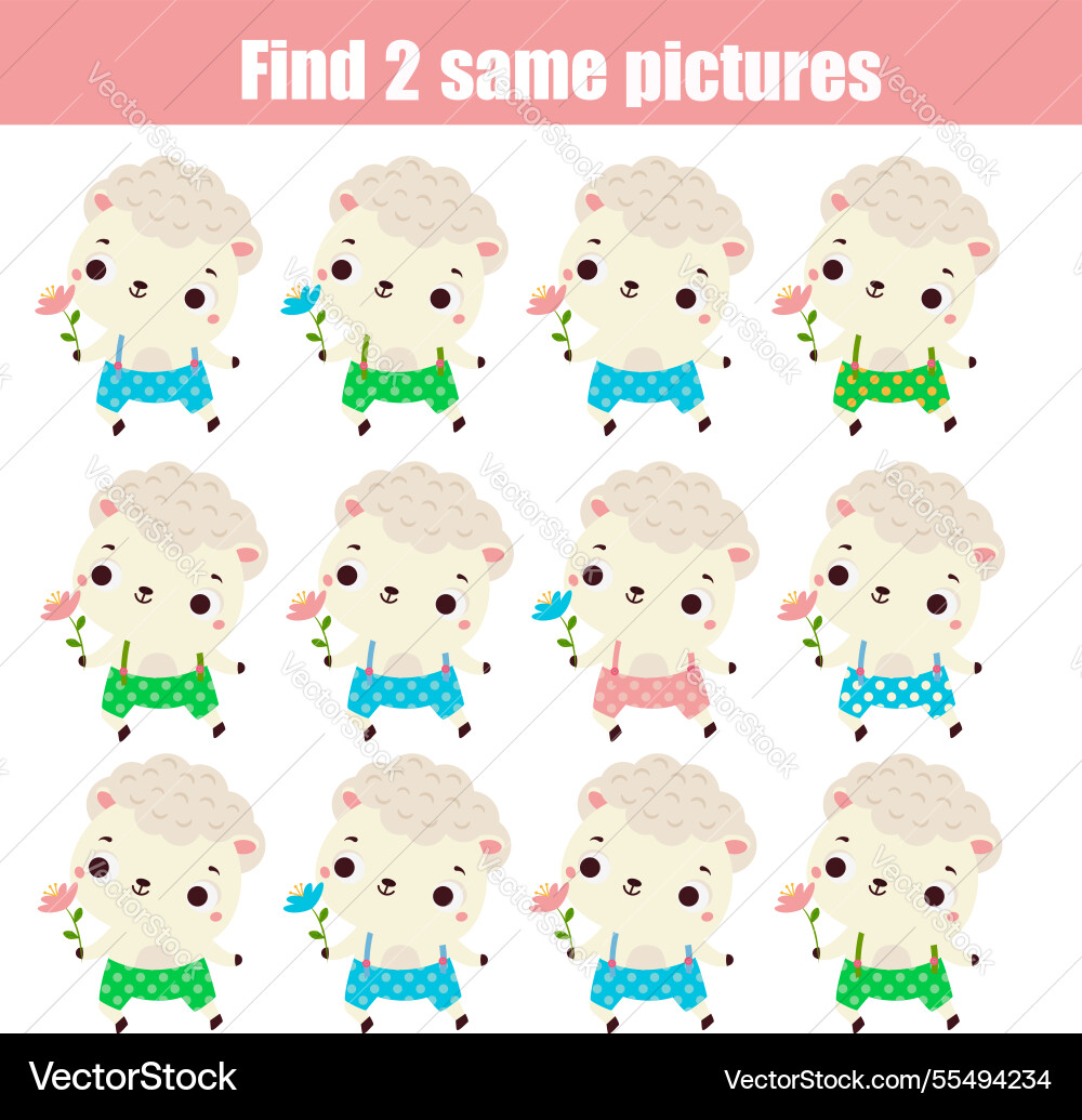 Children educational game find two same pictures Children educational game find two same pictures vector image