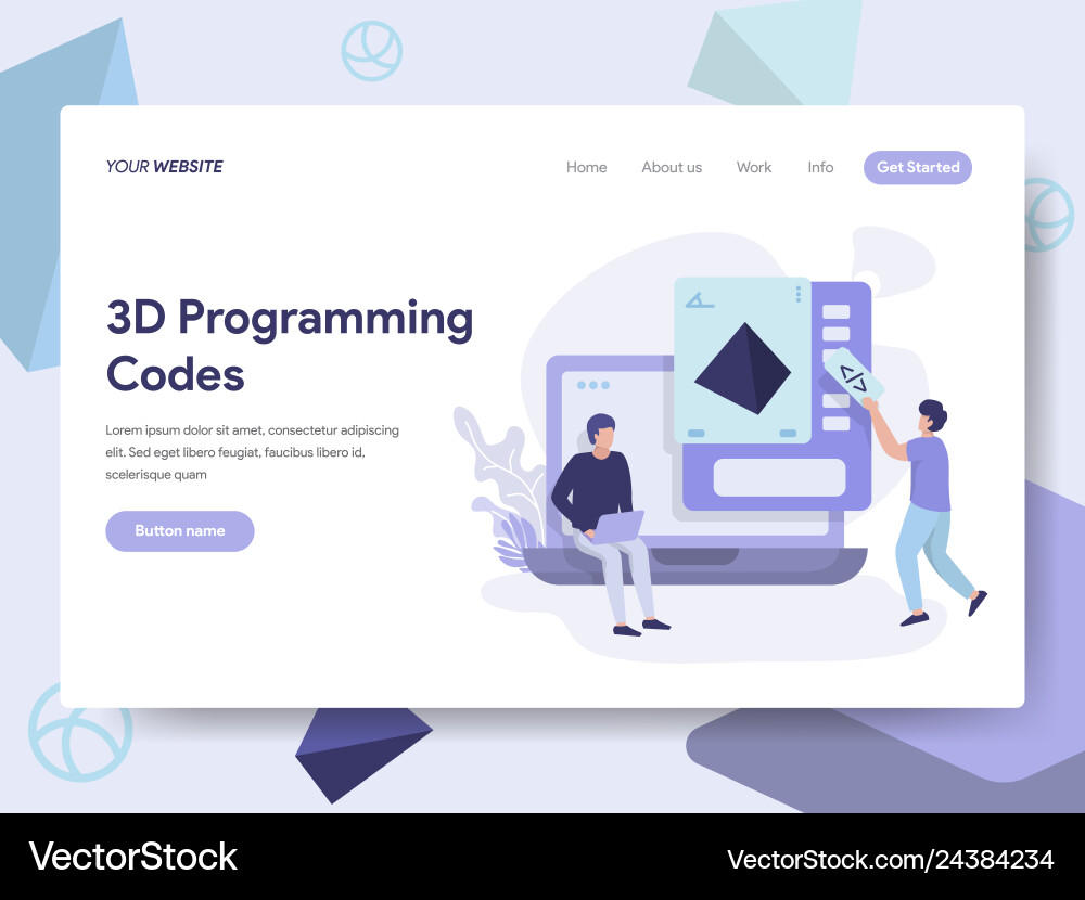 Landing page template of 3d programming codes Landing page template of 3d programming codes vector image