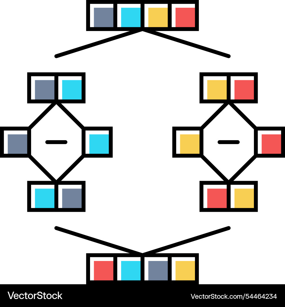 Mergesort Algorithmus Farbsymbol Mergesort Algorithmus Farbsymbol vektorbild