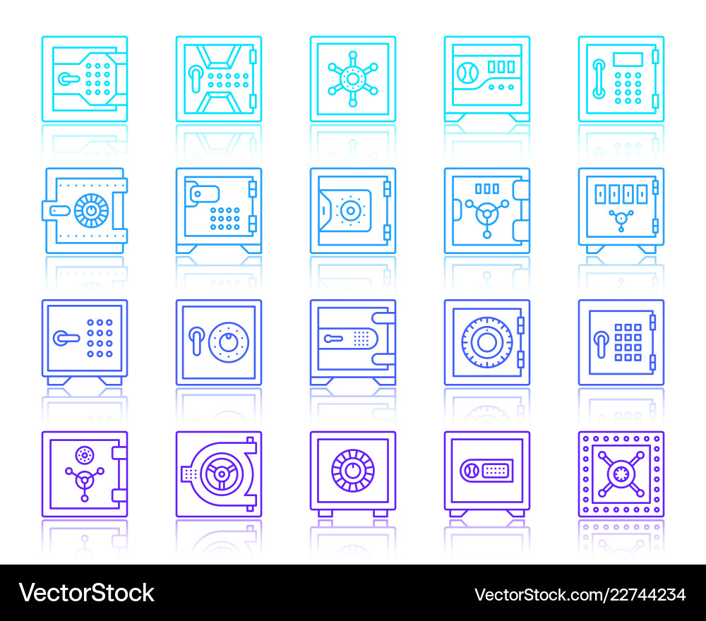 Safe vault security simple line icons set Safe vault security simple line icons set Vector Image