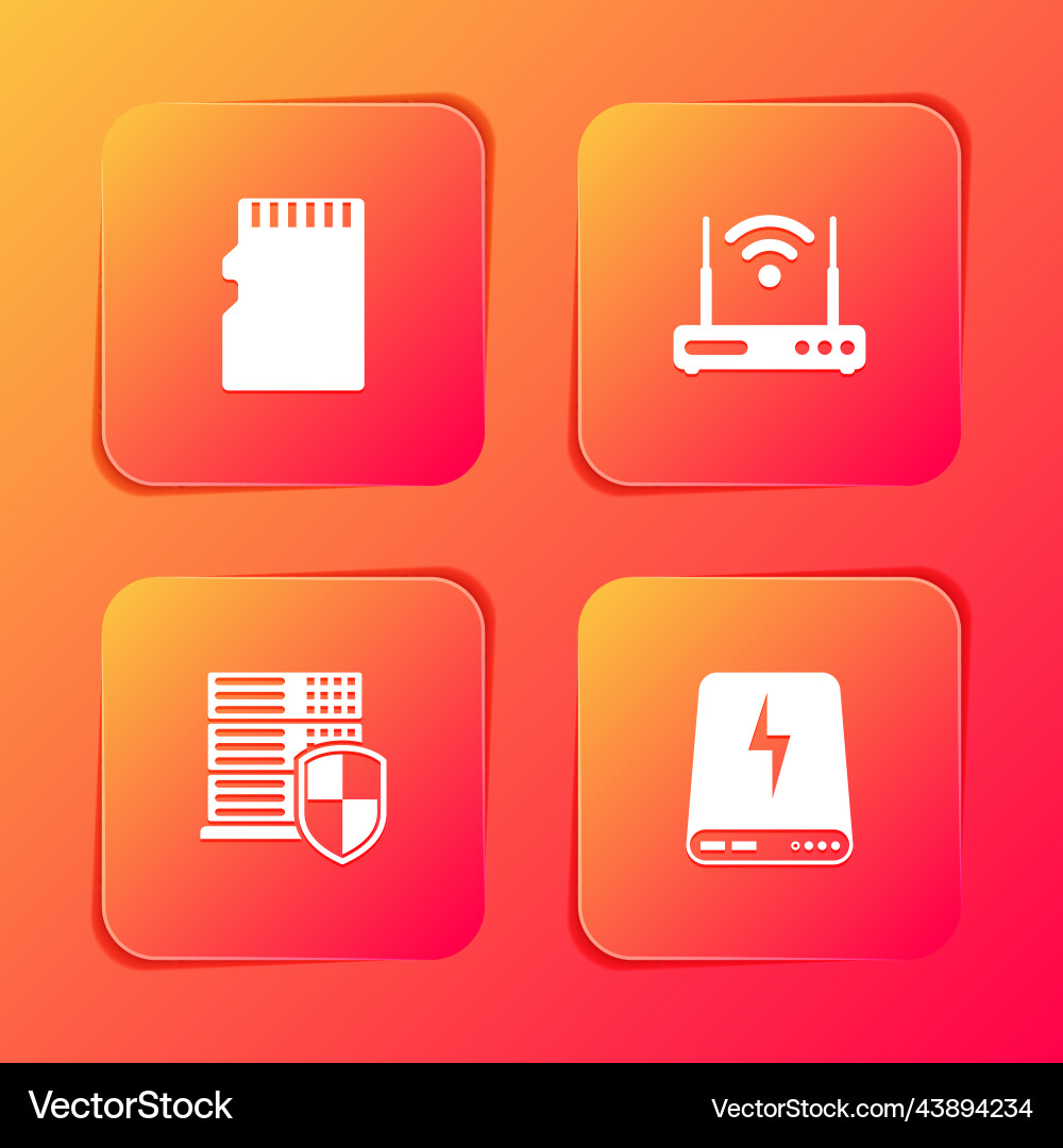 Set micro sd memory card router and wi-fi server vector image