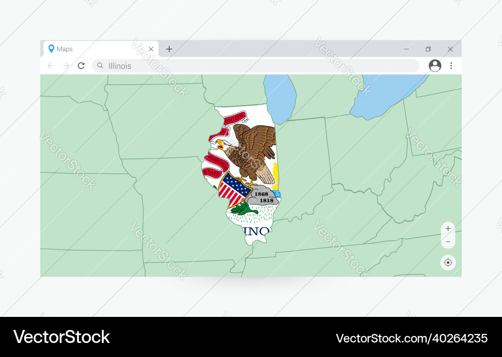 Browser window with map of illinois searching Vector Image