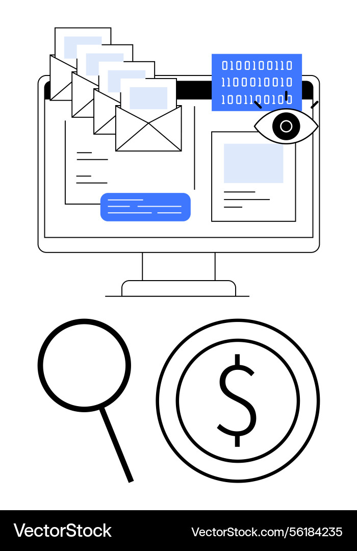 Cybersecurity concepts with emails data privacy Cybersecurity concepts with emails data privacy vector image