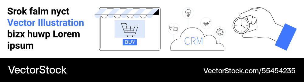 E-commerce platform display crm cloud and time E-commerce platform display crm cloud and time Vector Image
