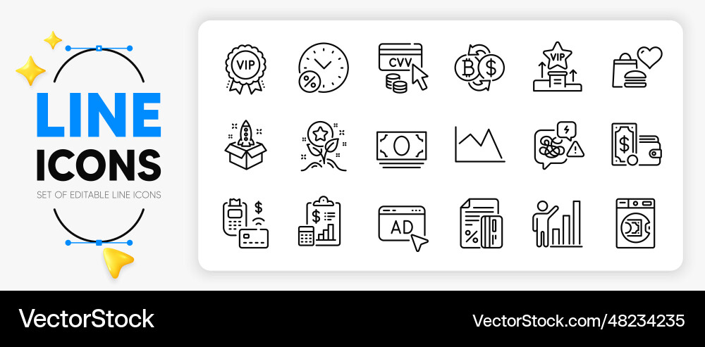 Graph chart pos terminal and stress line icons Graph chart pos terminal and stress line icons vector image