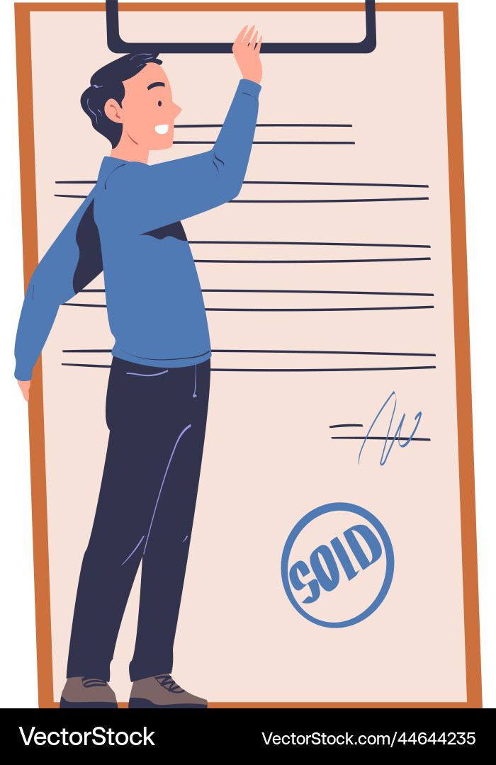 Man character with huge paper document making Vector Image