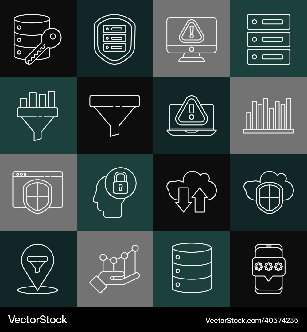 Set line mobile and password cloud shield pie Set line mobile and password cloud shield pie vector image