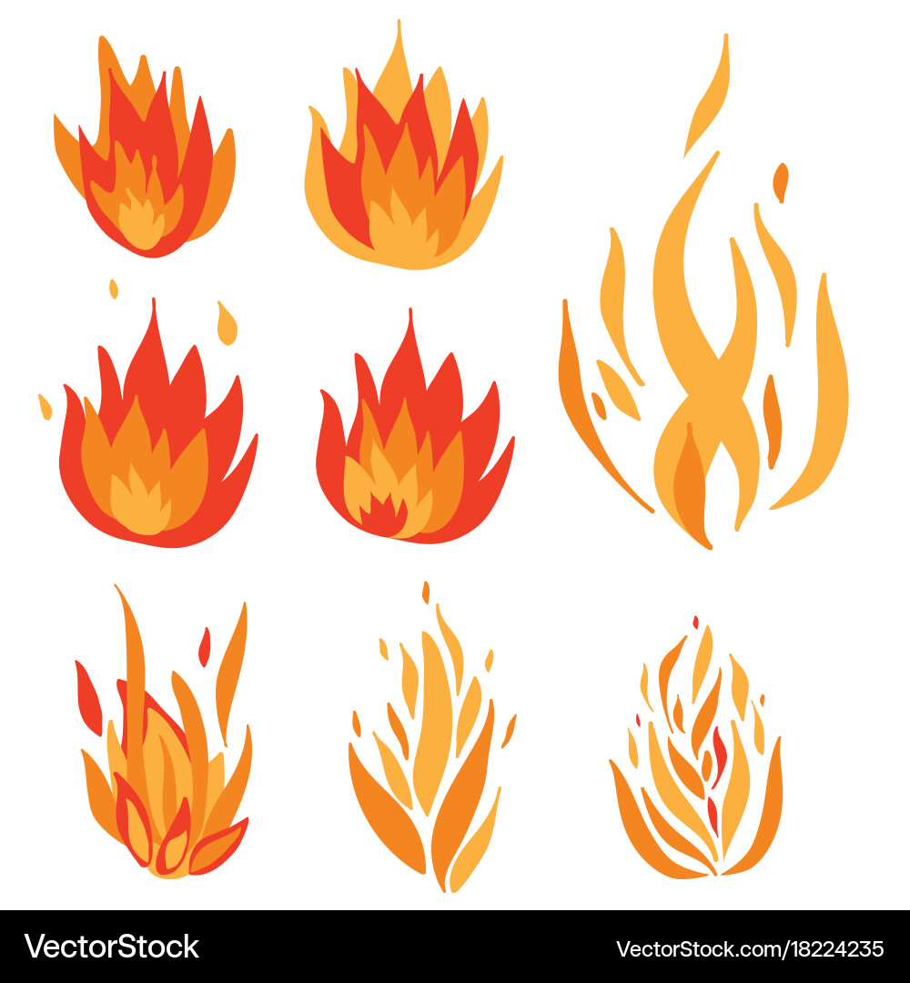 Set of flame a collection stylized Vector Image