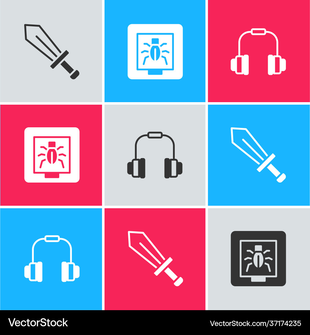 Set sword for game insects in frame Vector Image